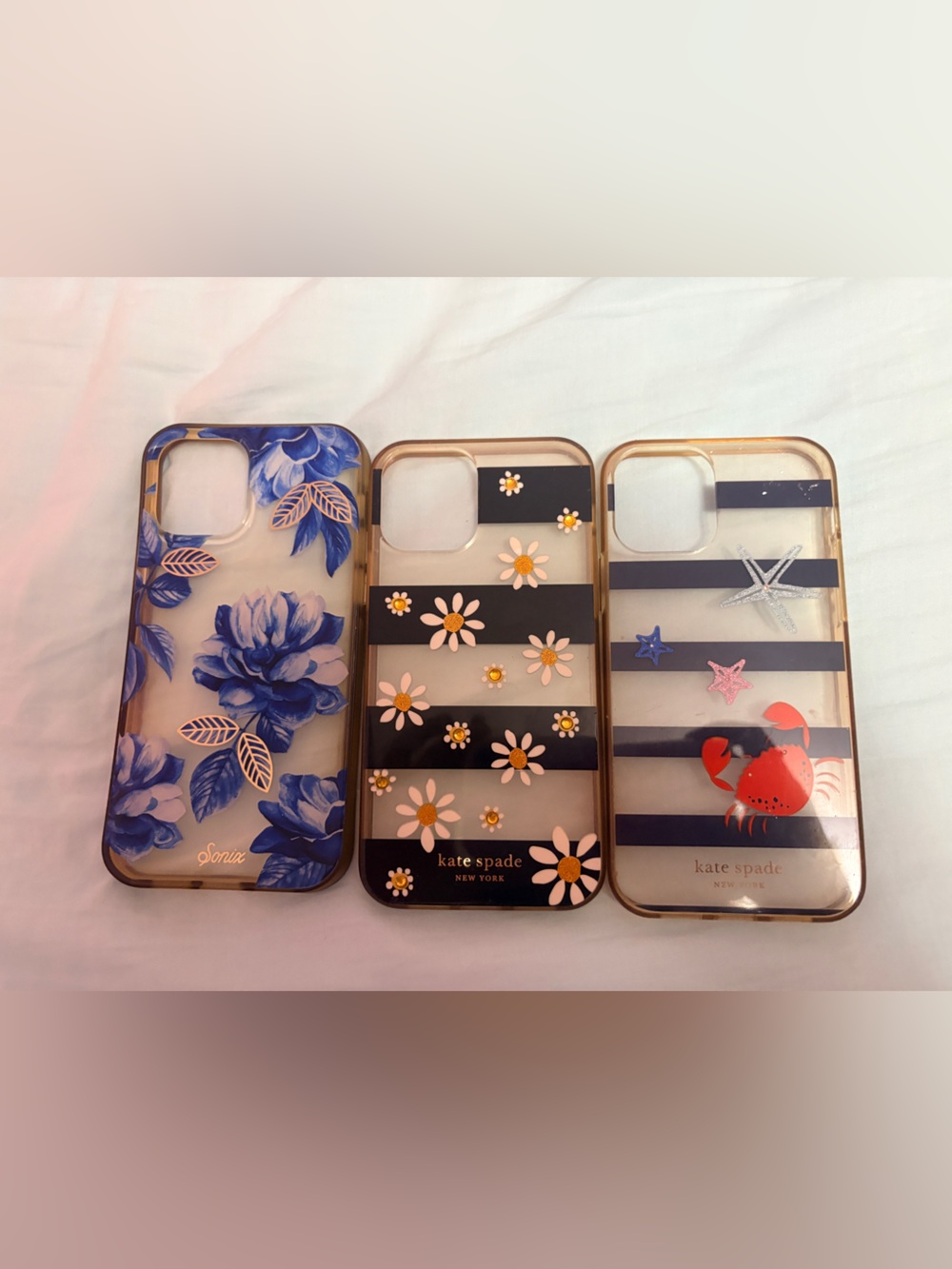 kate spade Blue Floral & Black Stripe Daisy & Crab iPhone Case Trio
